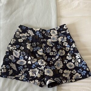 Veronica Beard Black Floral High Waist Shorts